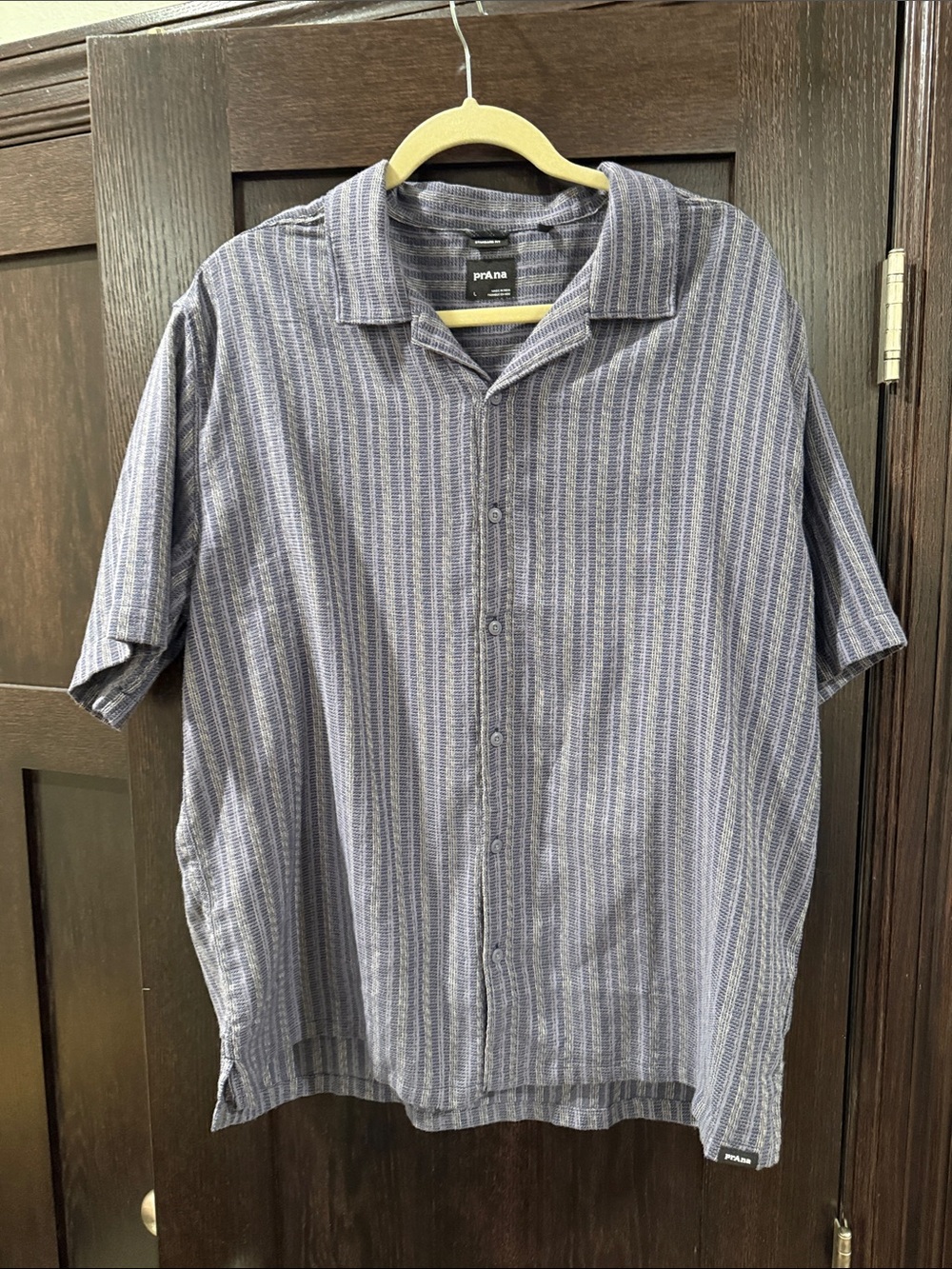 Prana Men's Short-Sleeve Camp Shirt in Blue and Gray Stripes